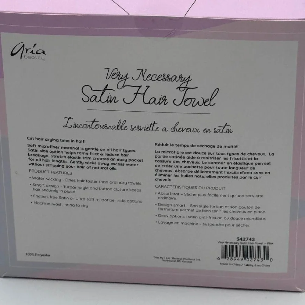 Aria Beauty Very Necessary Satin Hair Towel Hair Towel New in Box